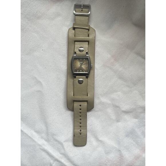 Fossil JR-8391 Wide Cuff Leather Watch Retro Y2K Tonneau Brown Dial Vintage - Picture 1 of 14